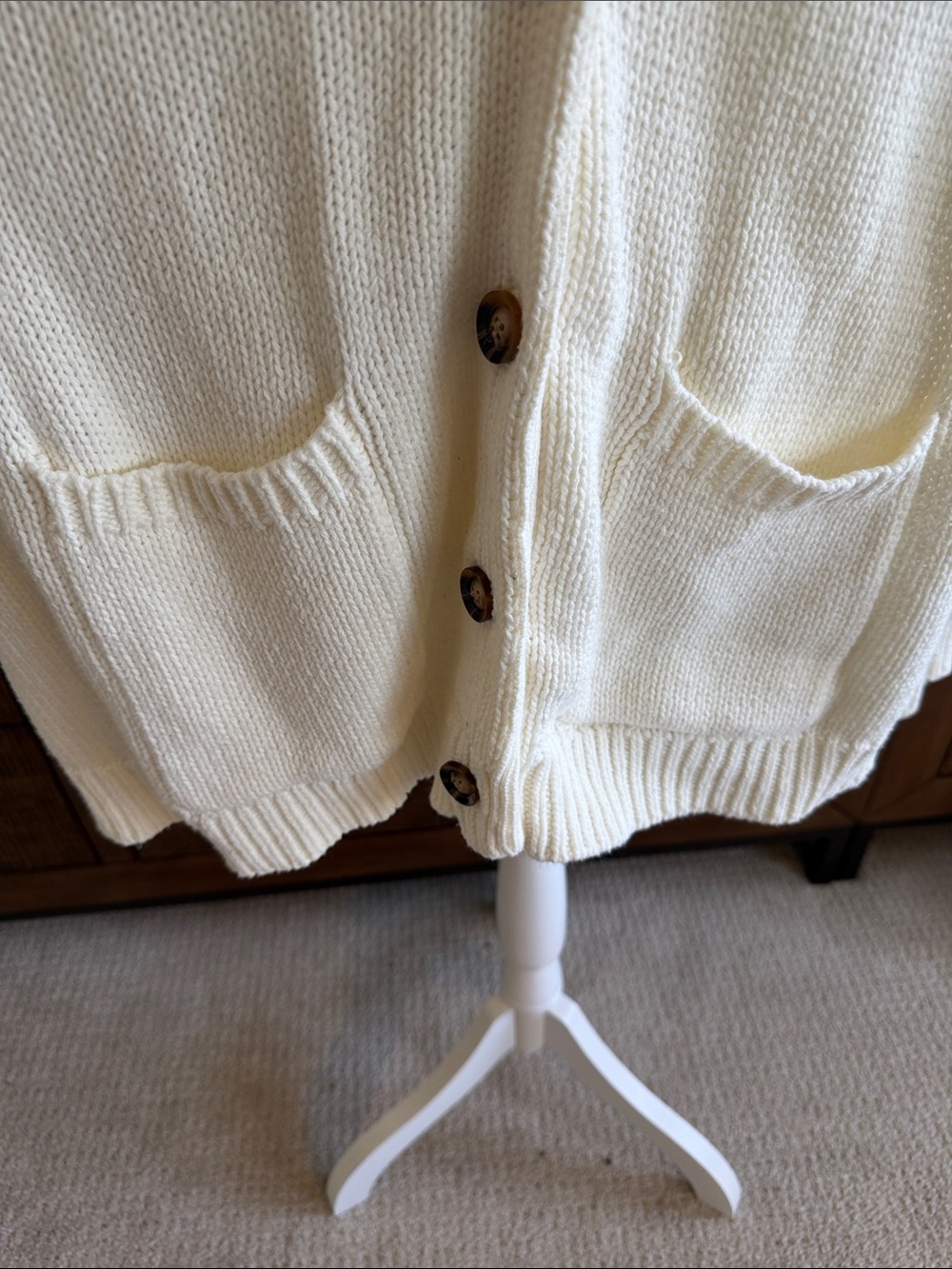 Cream Patterned Button-Front Cardigan Sweater - Picture 2 of 7